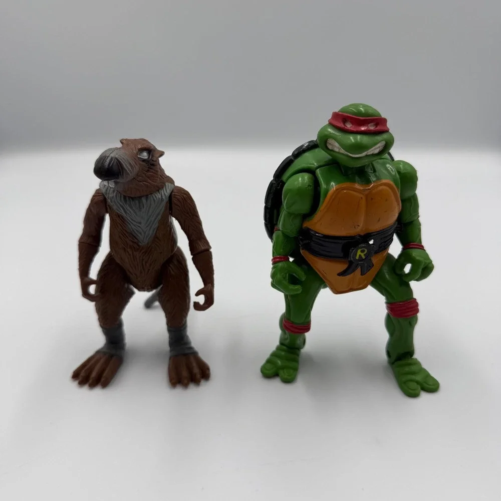 Vintage TMNT Lot 1988 Splinter & 1992 Toon Raphael Action Figures Playmates